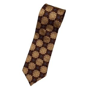 Vintage J.Z. Richards Silk Tie NWOT Handmade in USA Geometric Floral Brown Gold